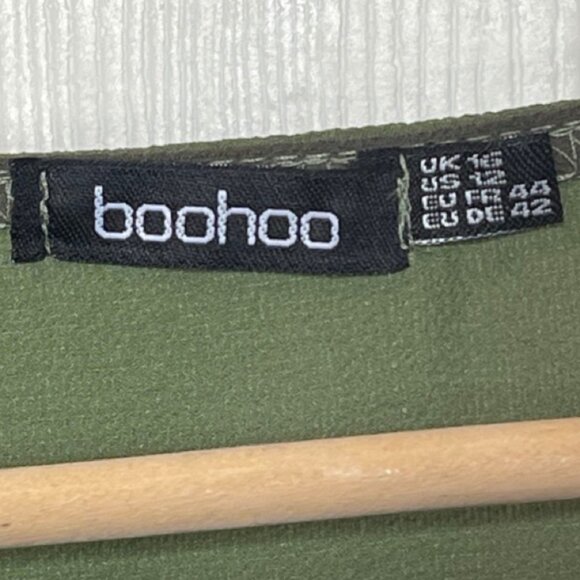 BOOHOO | Olive Green Long Sleeve Ruffle Cropped Top | Size 12 - Picture 7 of 11